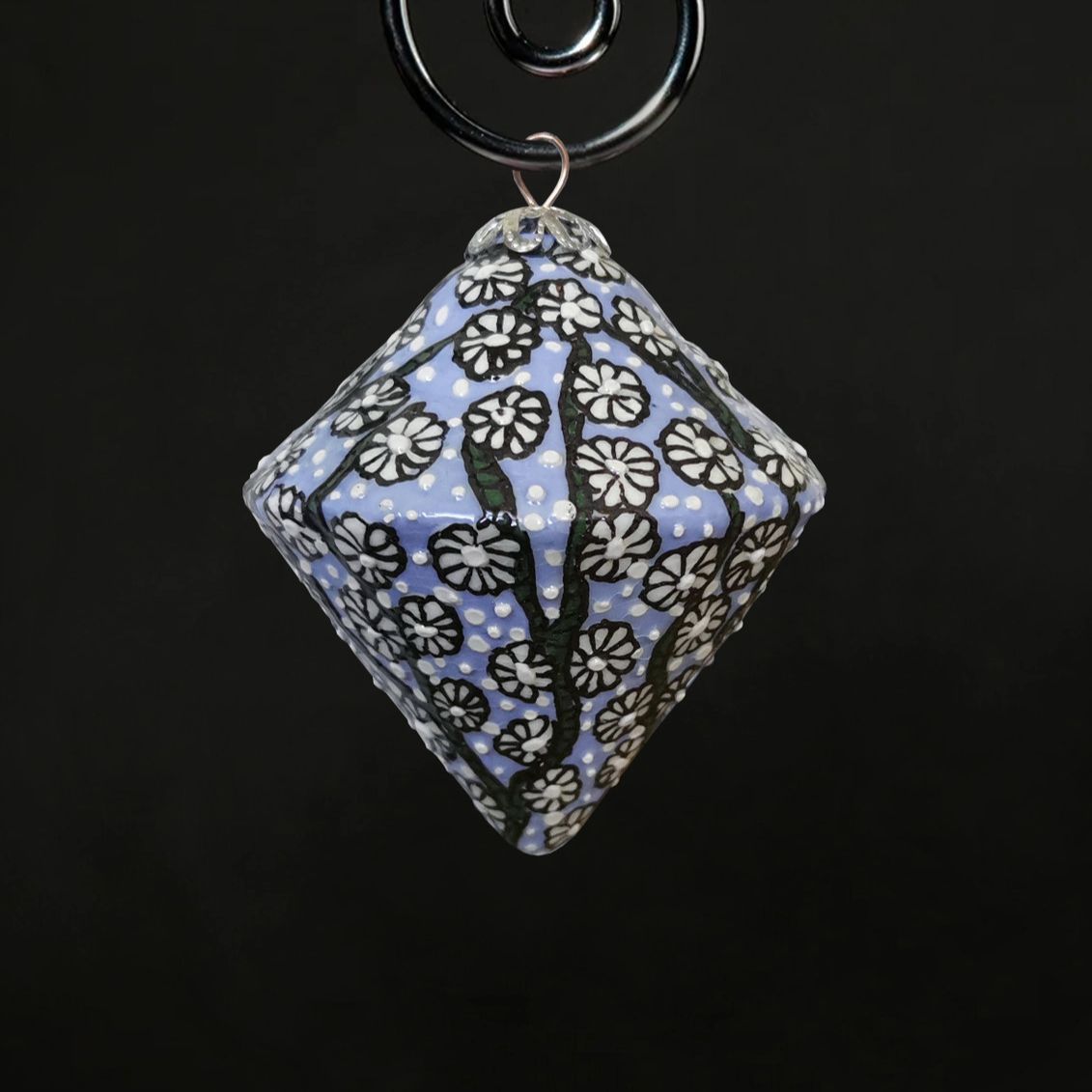 Heritage Ornament Blue w/ Almond Blossom Branches Diamond Ceramic
