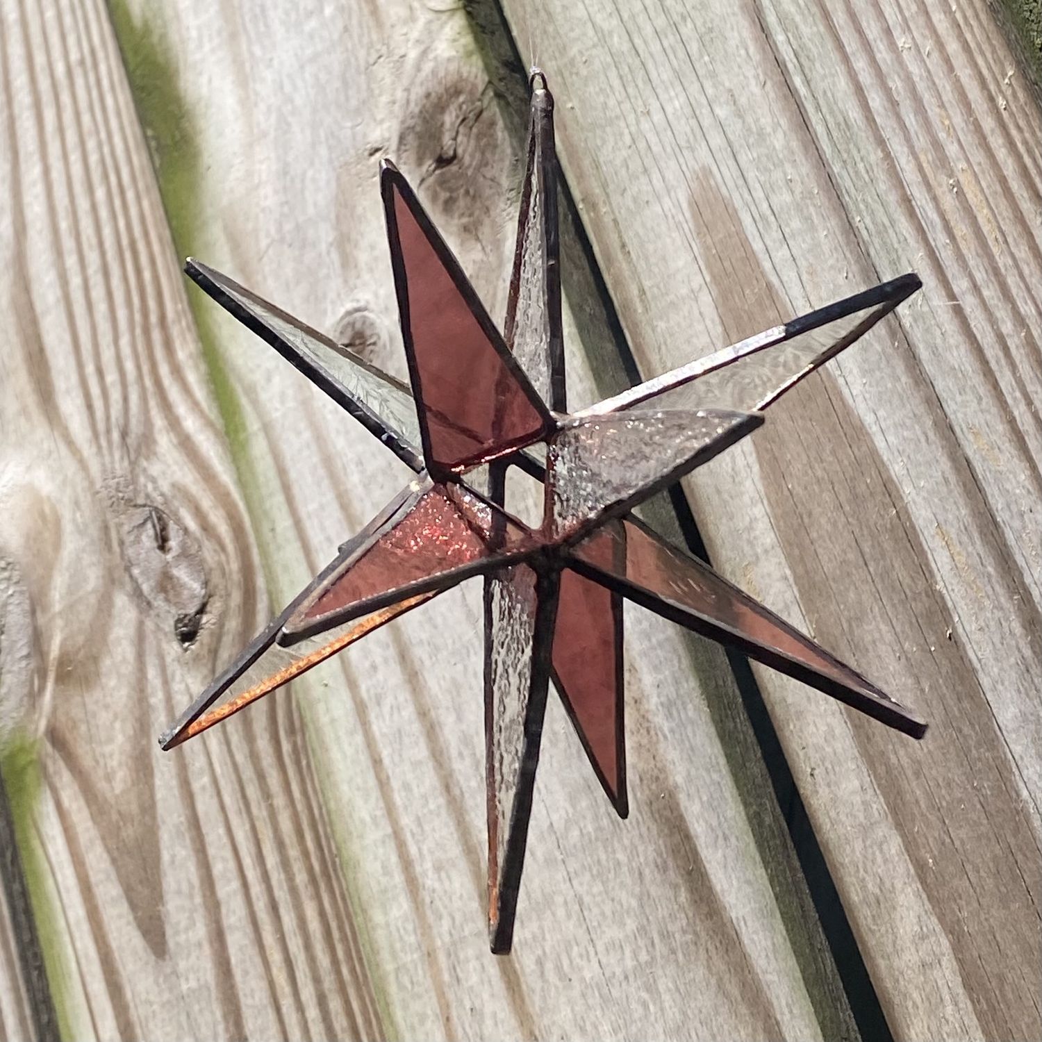 Yannie Ornament 3-D Glass Star Red/Clear
