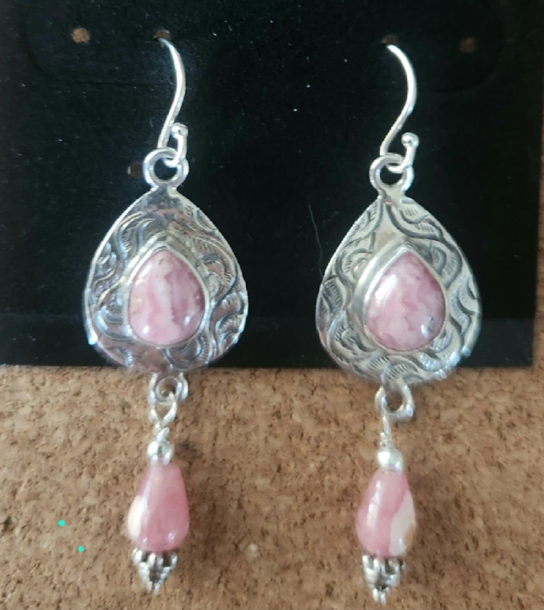 Bourie Earring Rhodochrosite in Hill Tribe Sterling Silver