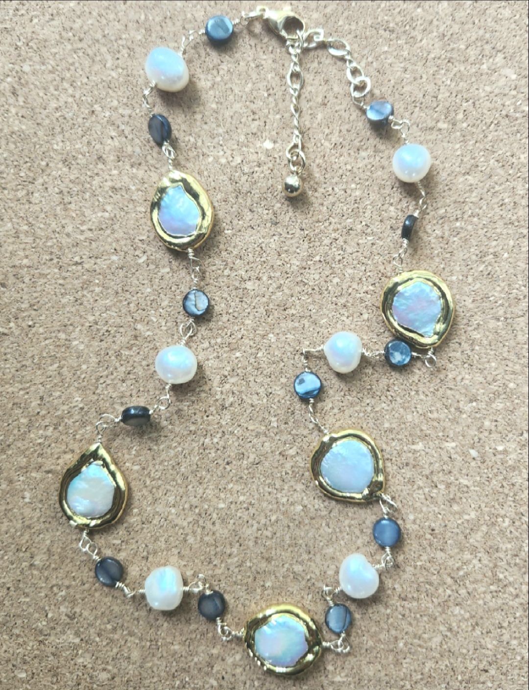 Bourie Necklace 14k Gold Fill Freshwater Pearl &amp; Black Lip Mother of Pearl