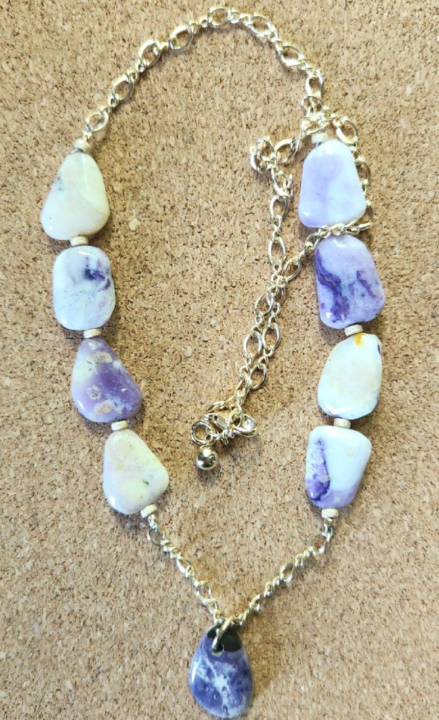 Bourie Necklace Tiffany Stone w/ 14k Gold Fill Beads &amp; Chain