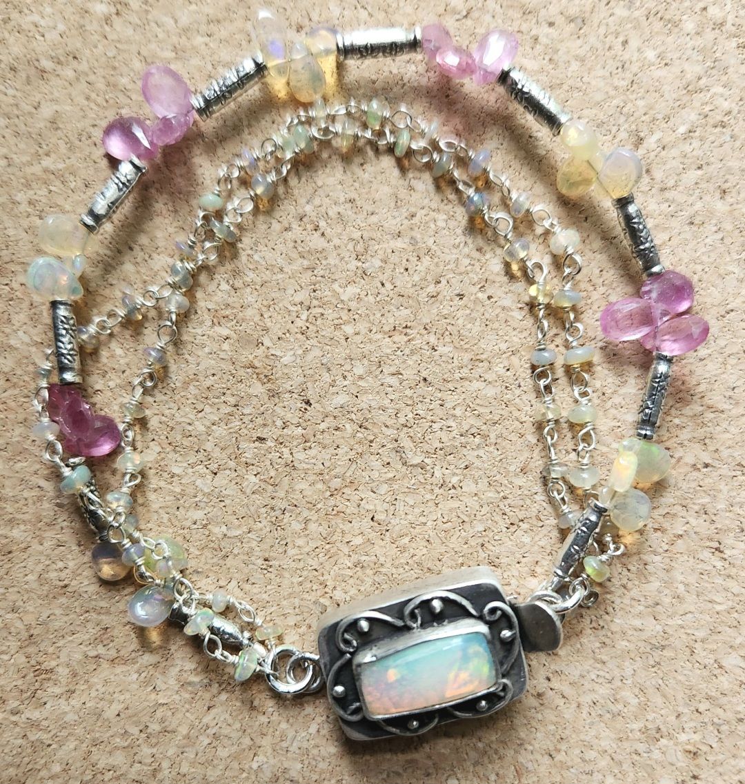 Bourie Bracelet Ethiopian Opal &amp; Pink Sapphire Rosary Style