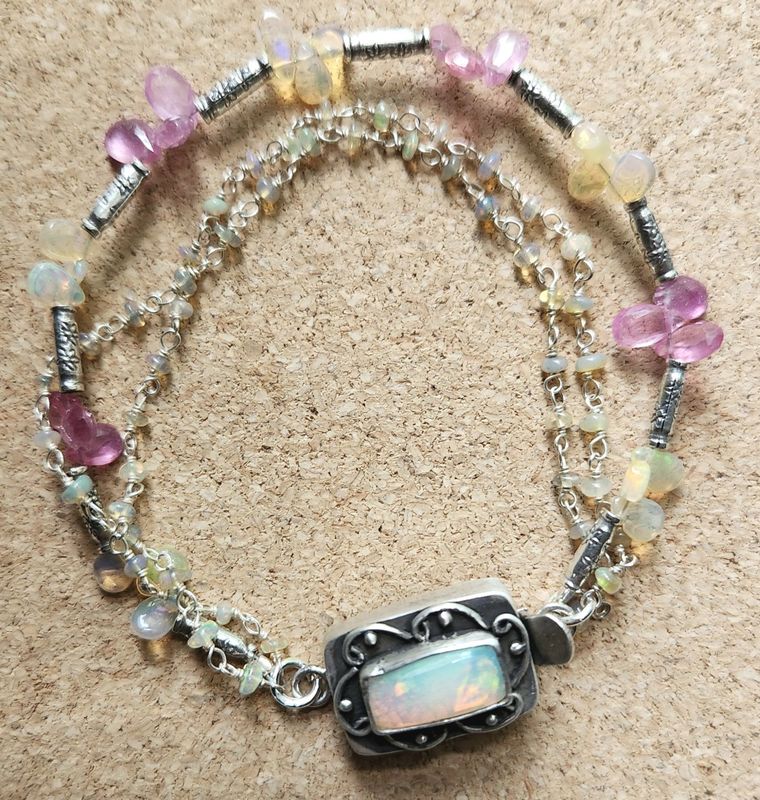 Bourie Bracelet Ethiopian Opal &amp; Pink Sapphire Rosary Style