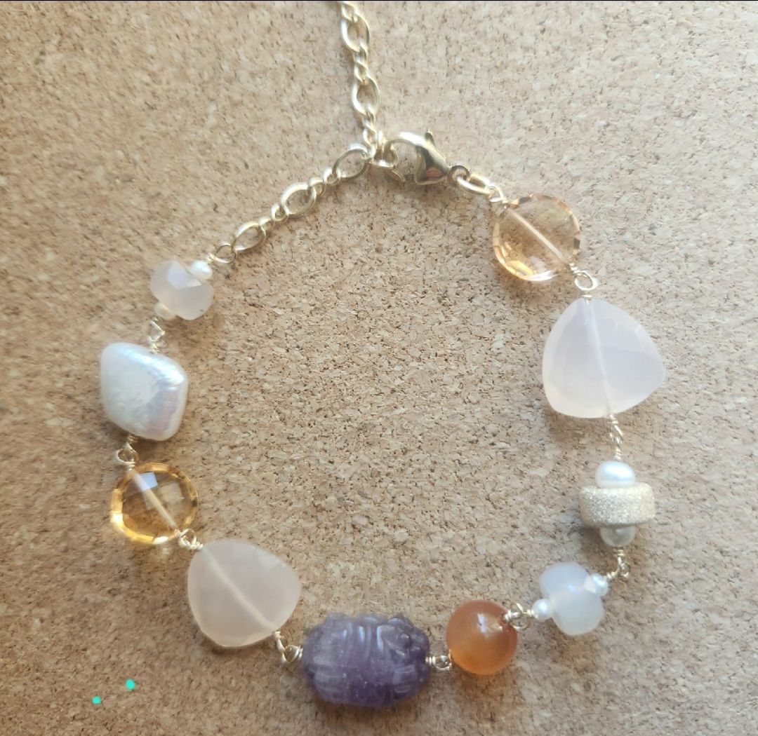 Bourie Bracelet Scarab Beetle Amethyst w/ Multi-Stones &amp; 14k Gold Fill