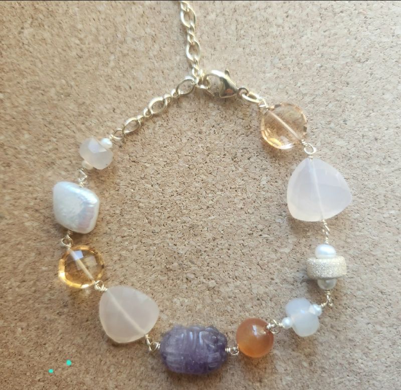 Bourie Bracelet Scarab Beetle Amethyst w/ Multi-Stones &amp; 14k Gold Fill