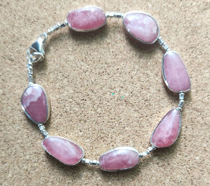 Bourie Bracelet Rhodochrosite Slabs w/ Sterling Silver