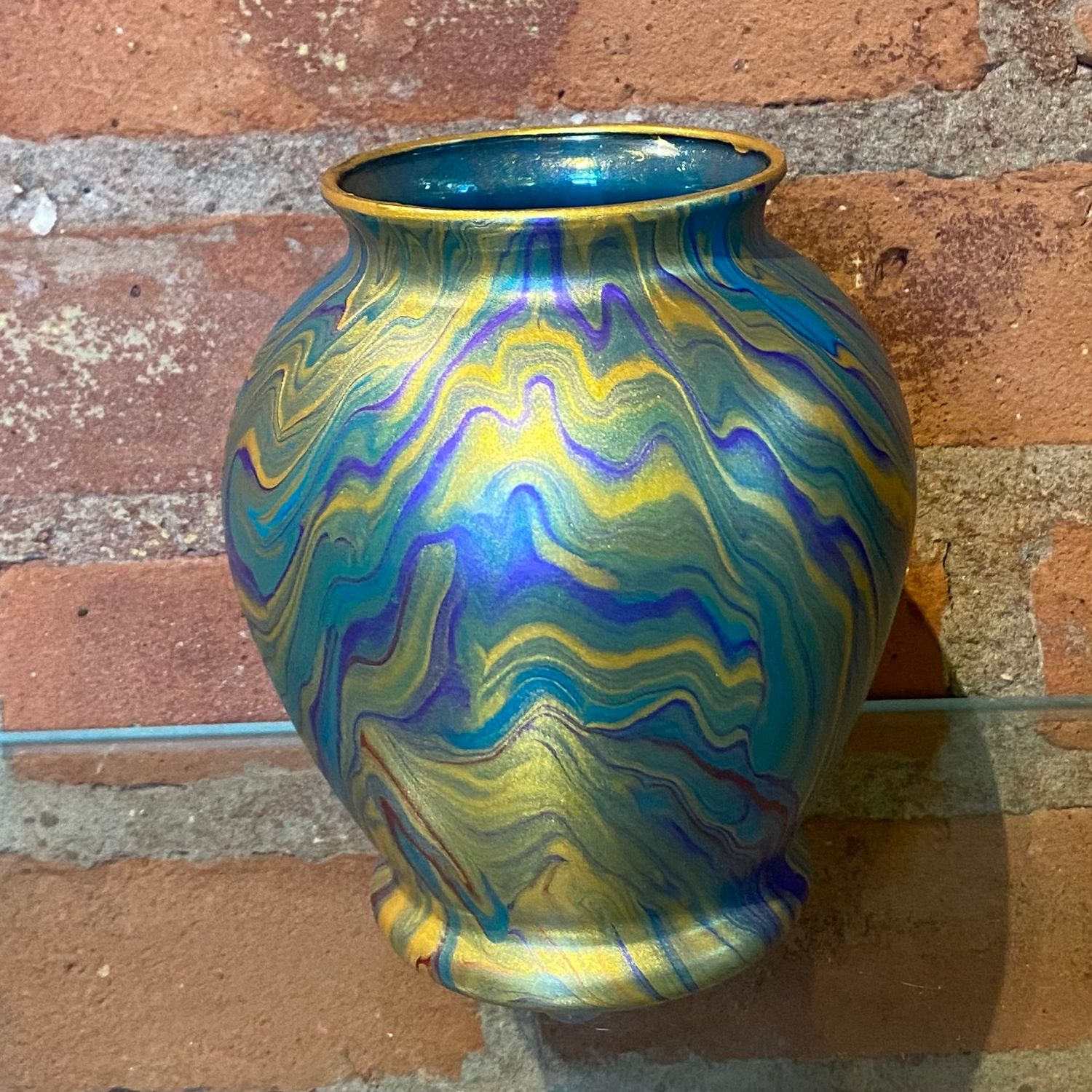 Stevenson Vase Green, Gold &amp; Purple 5"