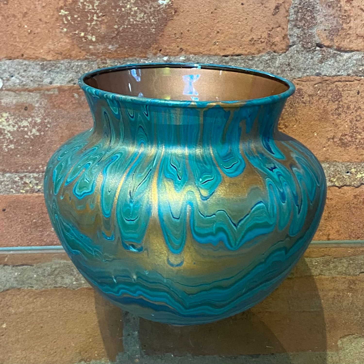 Stevenson Vase Teal w/ Copper Interior 5"