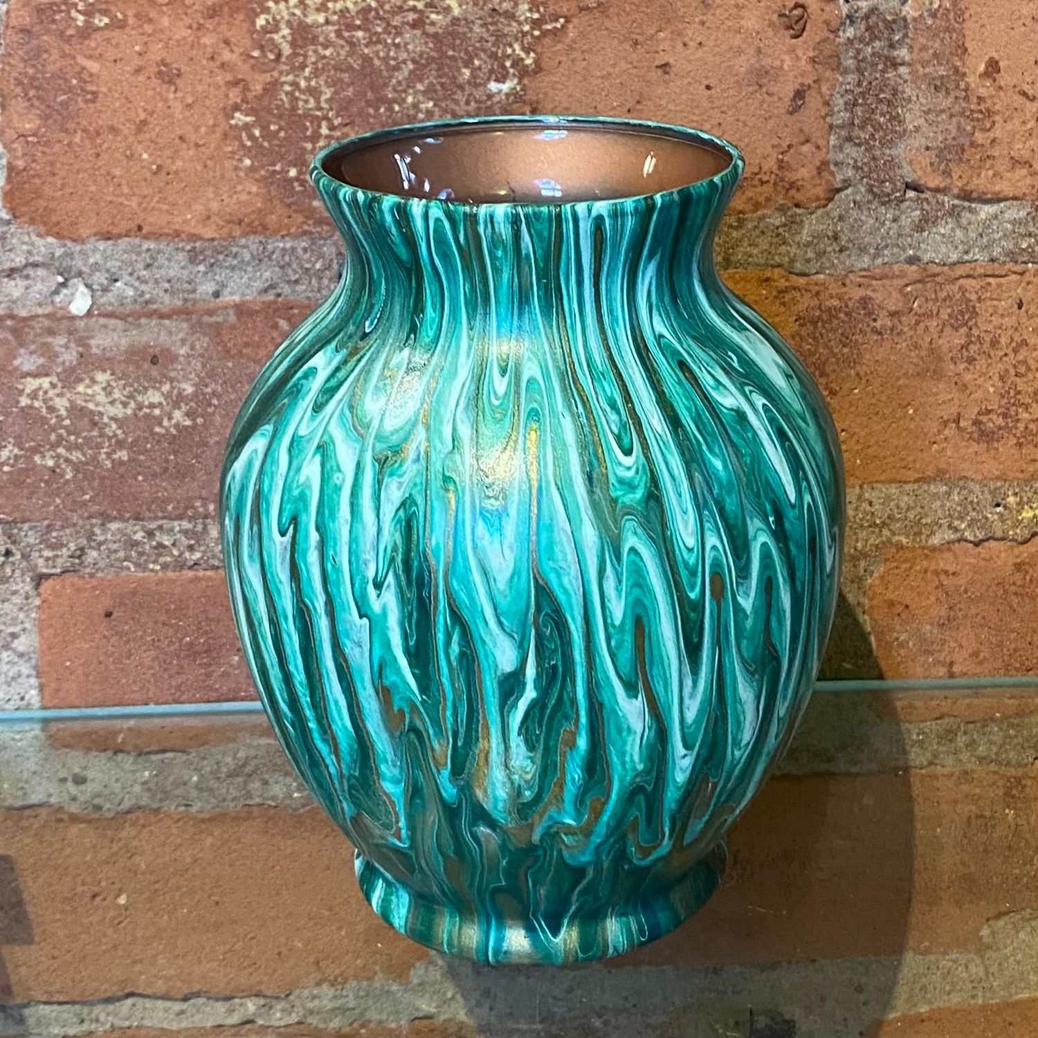 Stevenson Vase Green, Copper &amp; White w/ Copper Interior 6.25"