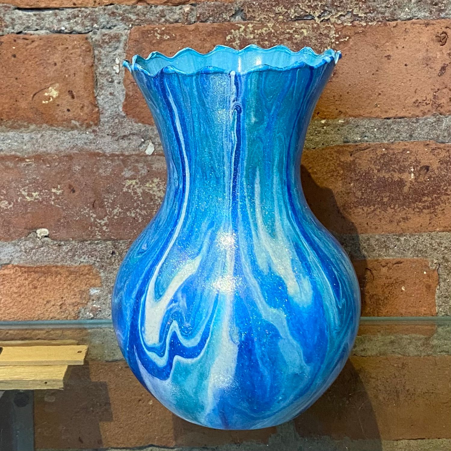 Stevenson Vase Blue Jewel Tone Ruffled Rim 7"