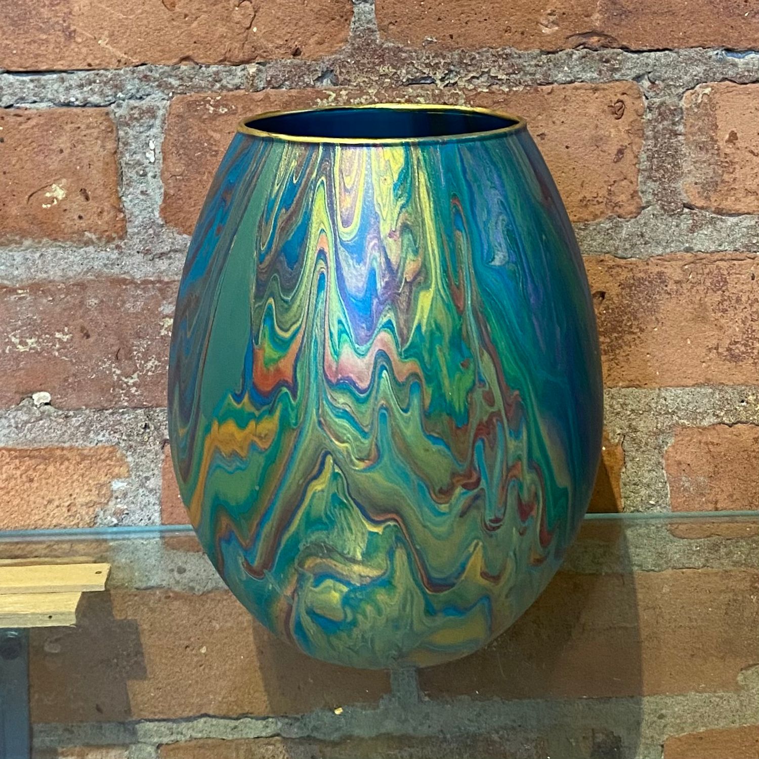 Stevenson Vase Green w/ Jewel Tone Zig Zags Round 7.25"