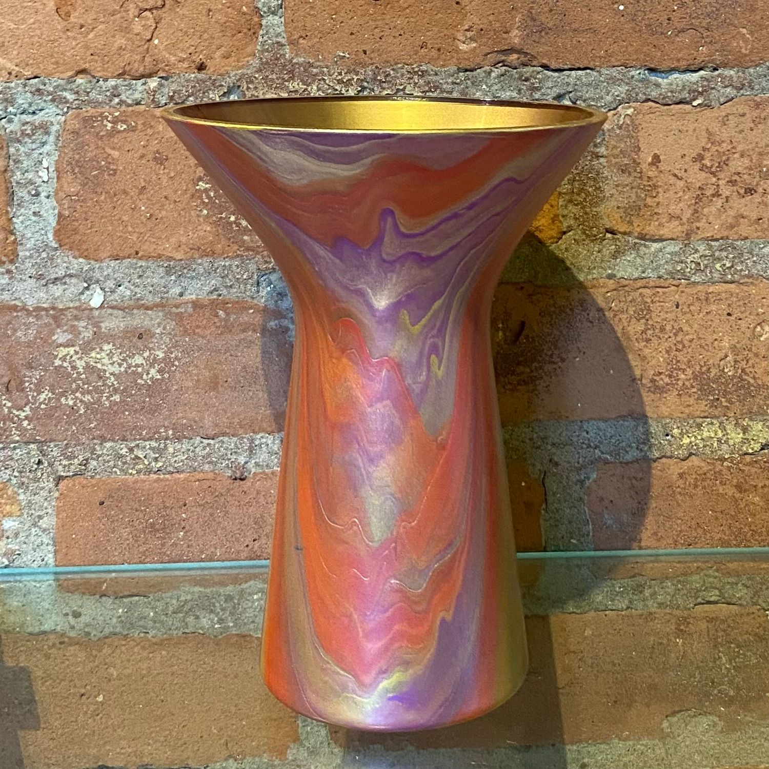 Stevenson Vase Pink &amp; Gold w/ Gold Interior Y Shaped 7.25"