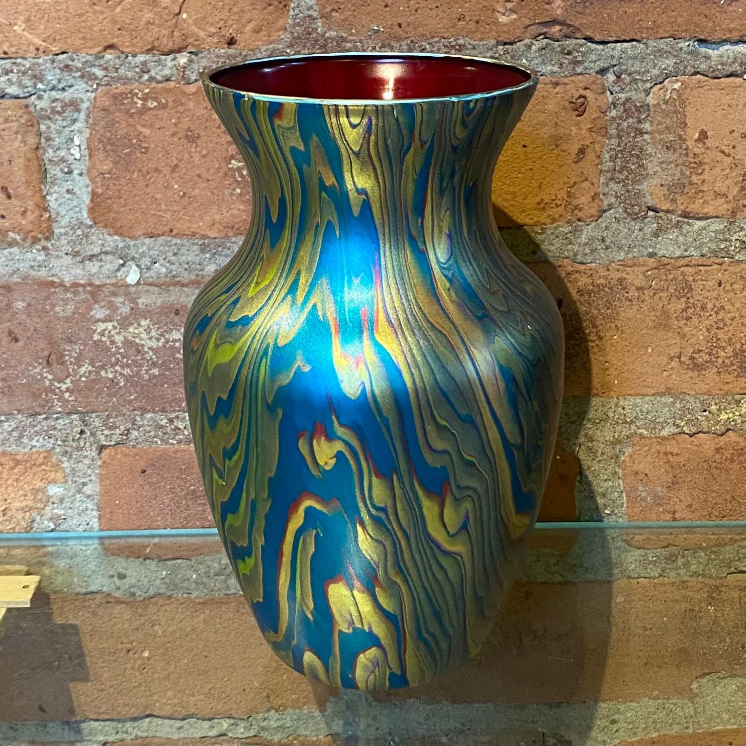 Stevenson Vase Jewel Tone w/ Red Interior 8"
