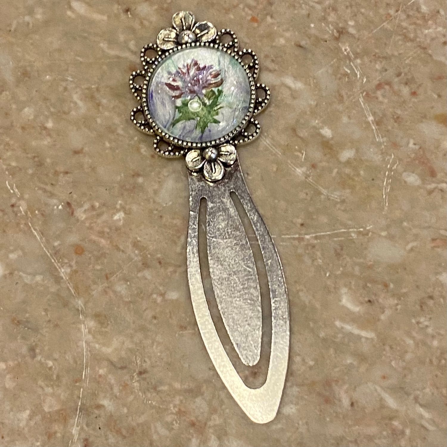Stevenson Bookmark Silver w/ Purple Flower