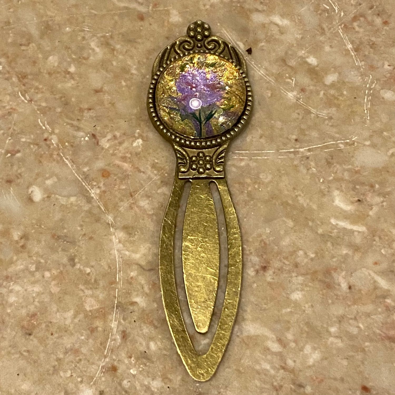 Stevenson Bookmark Gold w/ Purple Flower