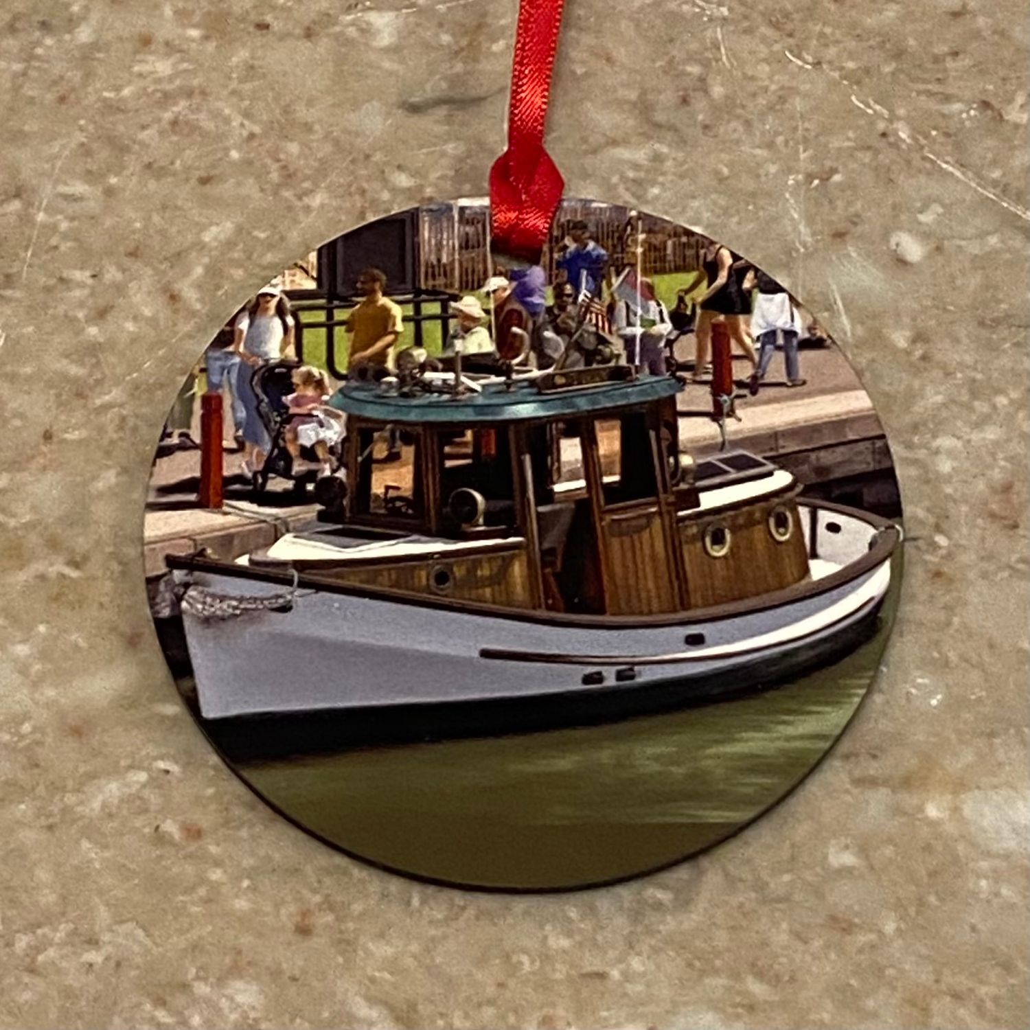 Finewood Ornament White Boat on Erie Canal