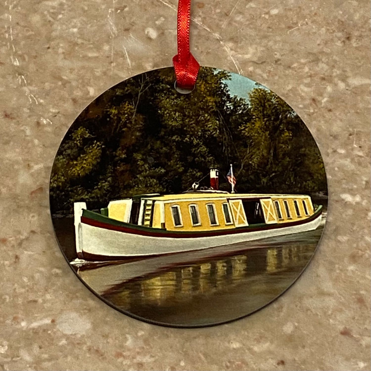 Finewood Ornament Yellow Boat on Erie Canal