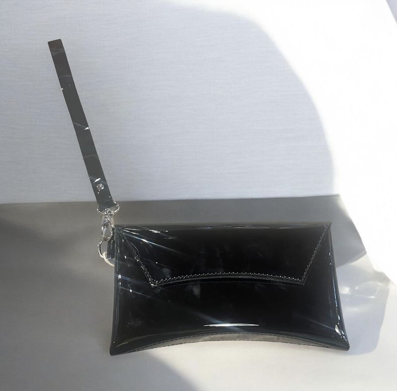 Penrod Leather Curved Clutch Black Patent