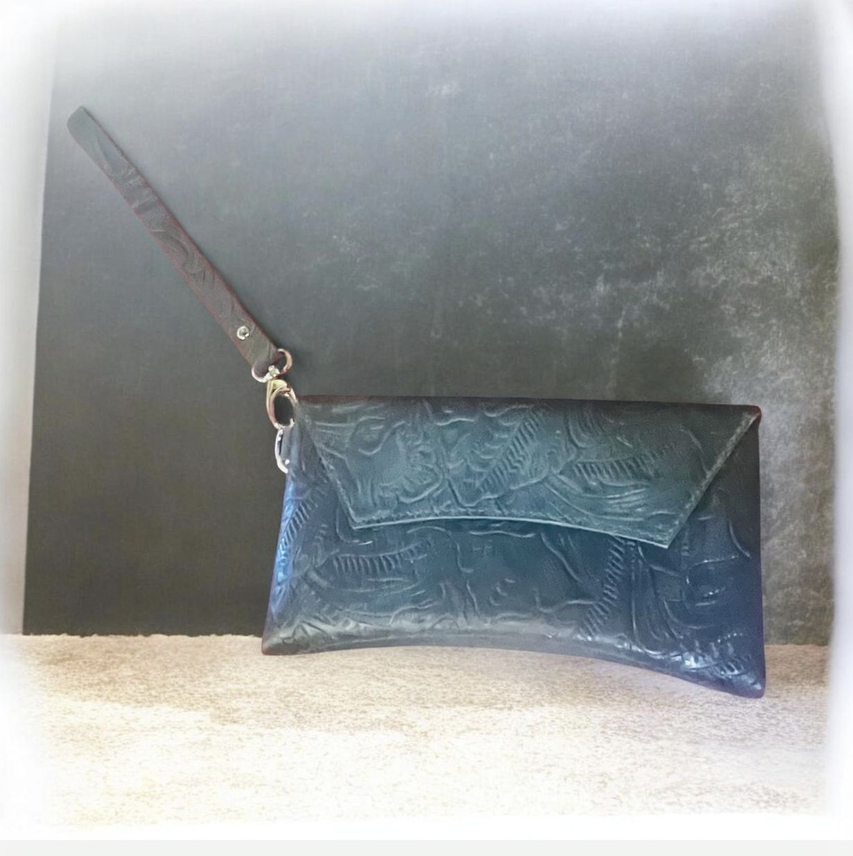 Penrod Forrest Green Stamped Curve Clutch