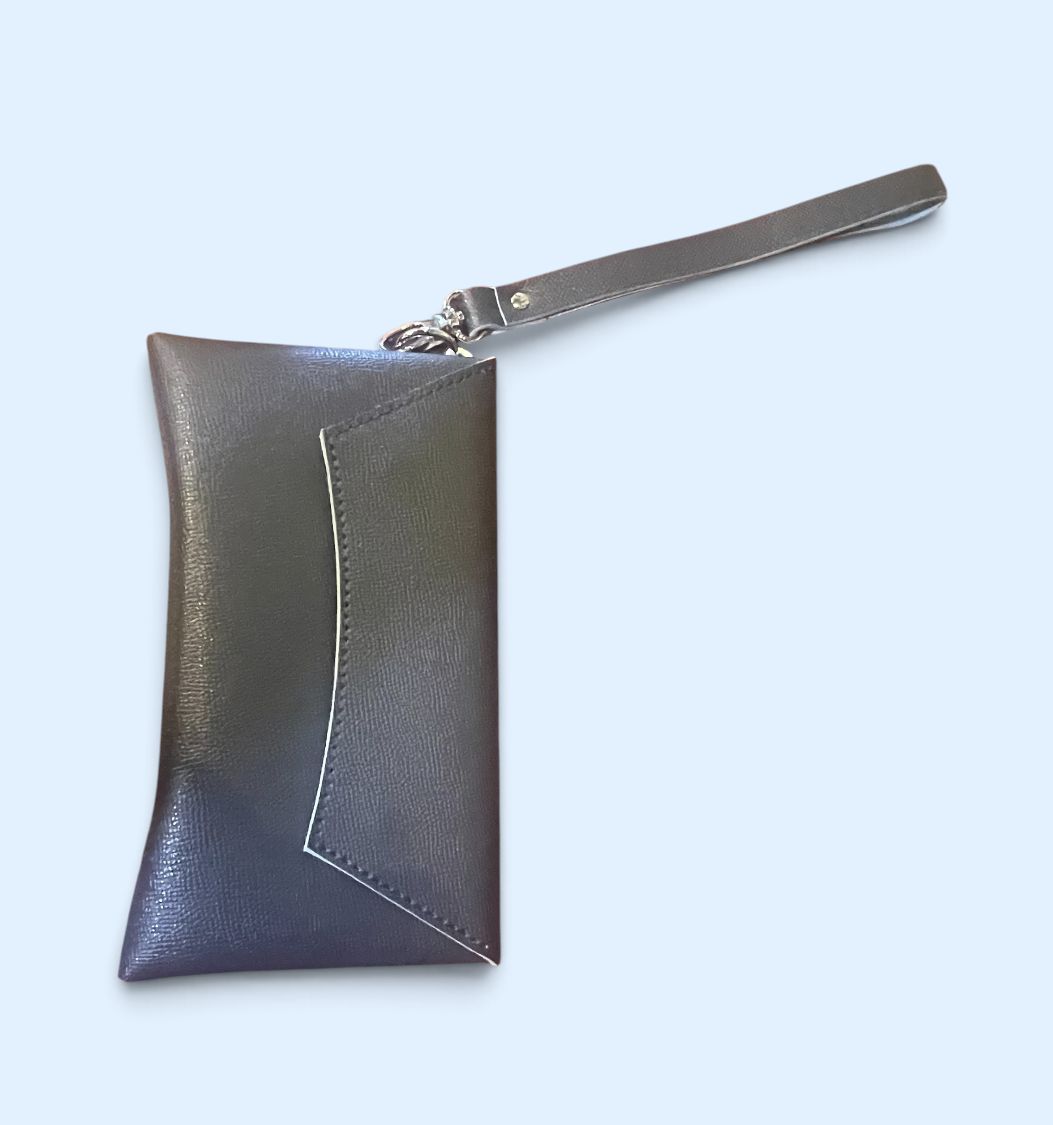 Penrod Leather Curved Clutch in Navy Blue