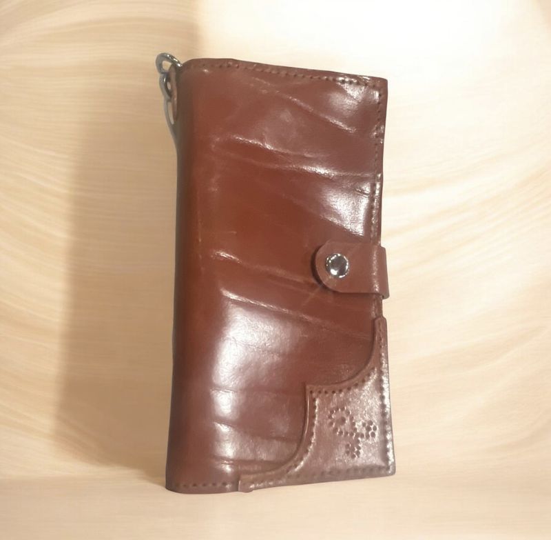 Penrod Leather Zipper Phone Wallet/Wristlet Brown