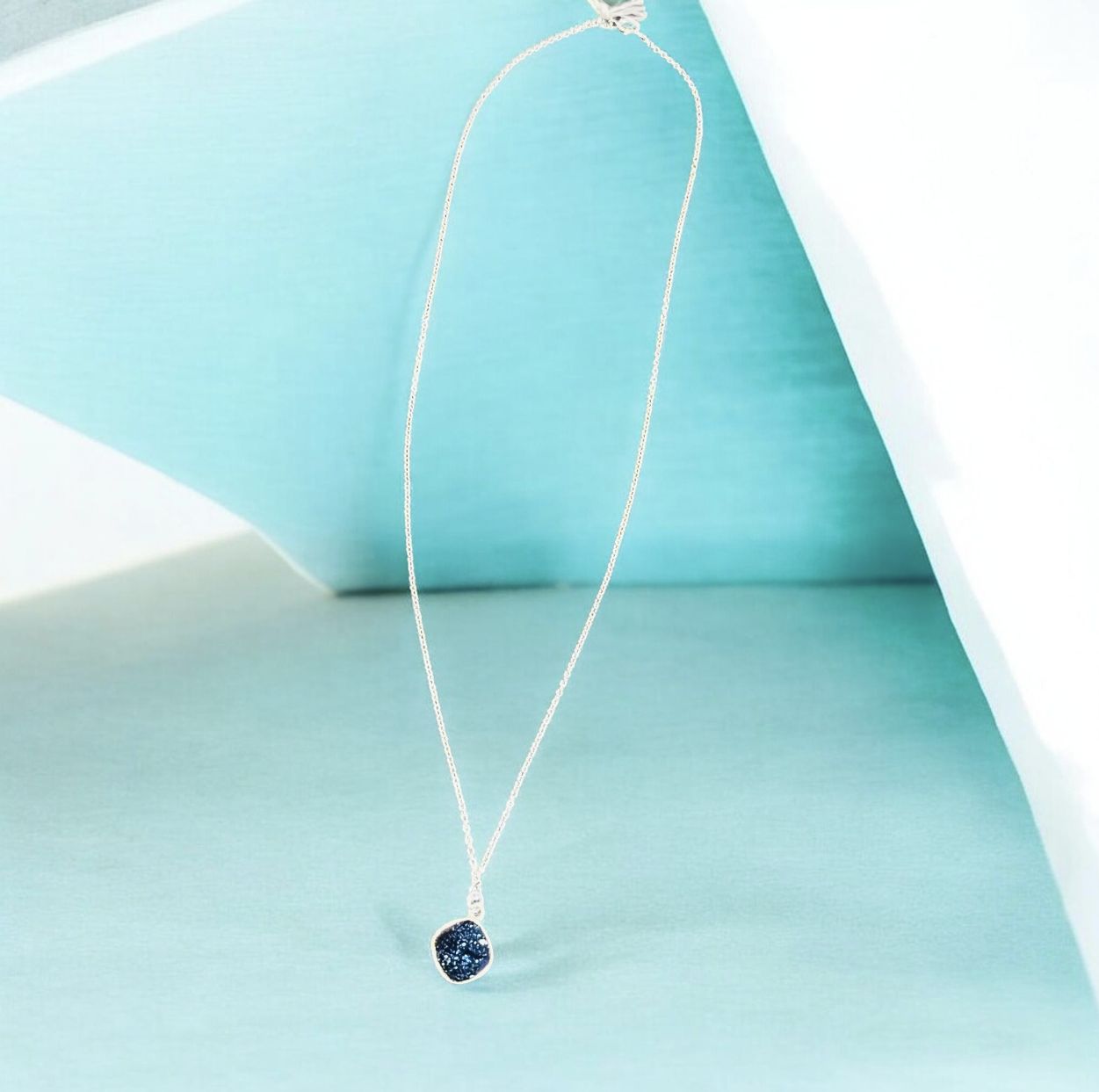 Trueworthy Necklace Square Navy Druzy on Sterling Silver Chain
