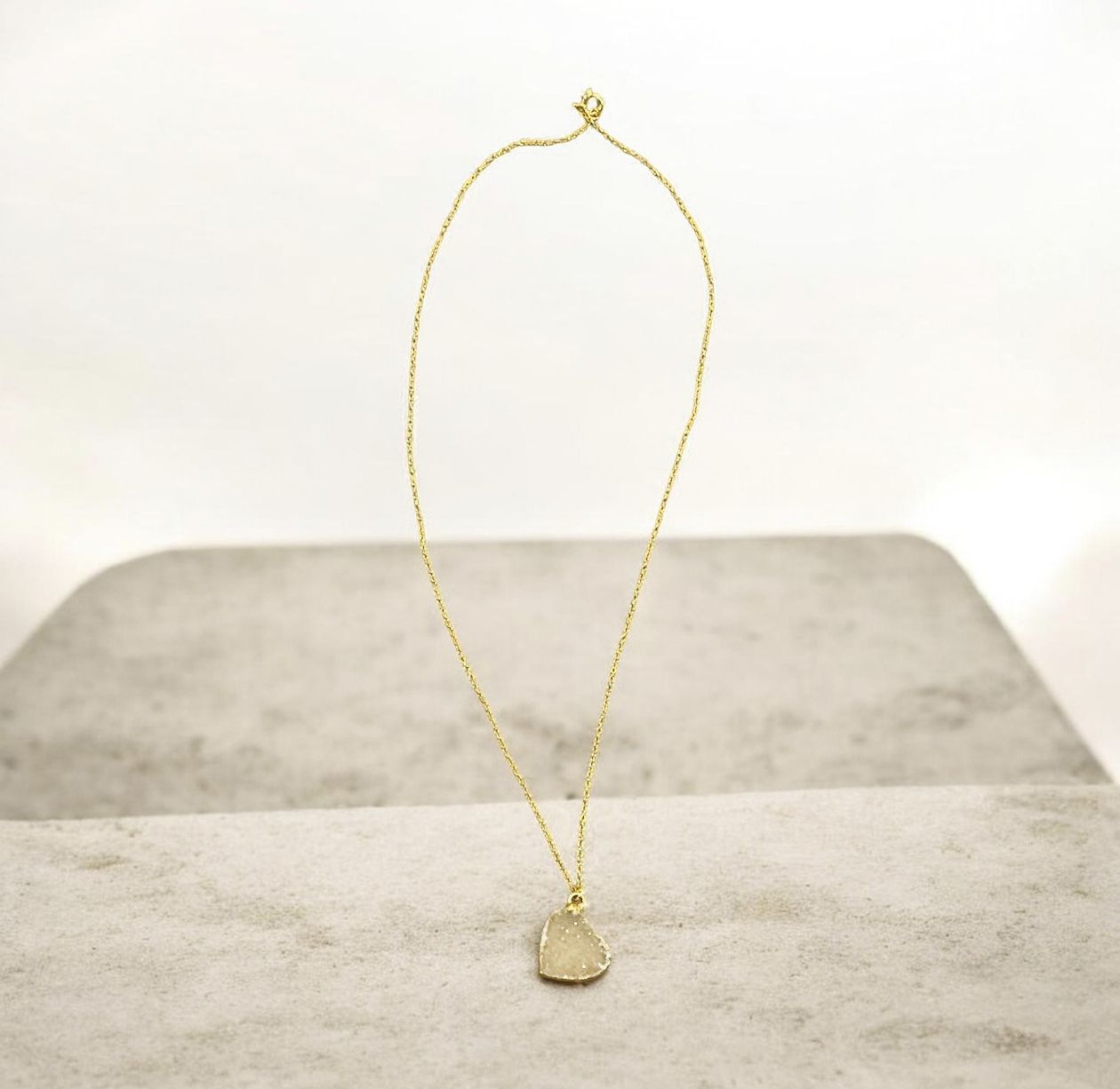 Trueworhty Necklace Heart Shaped Champagne Druzy on Gold Filled Chian