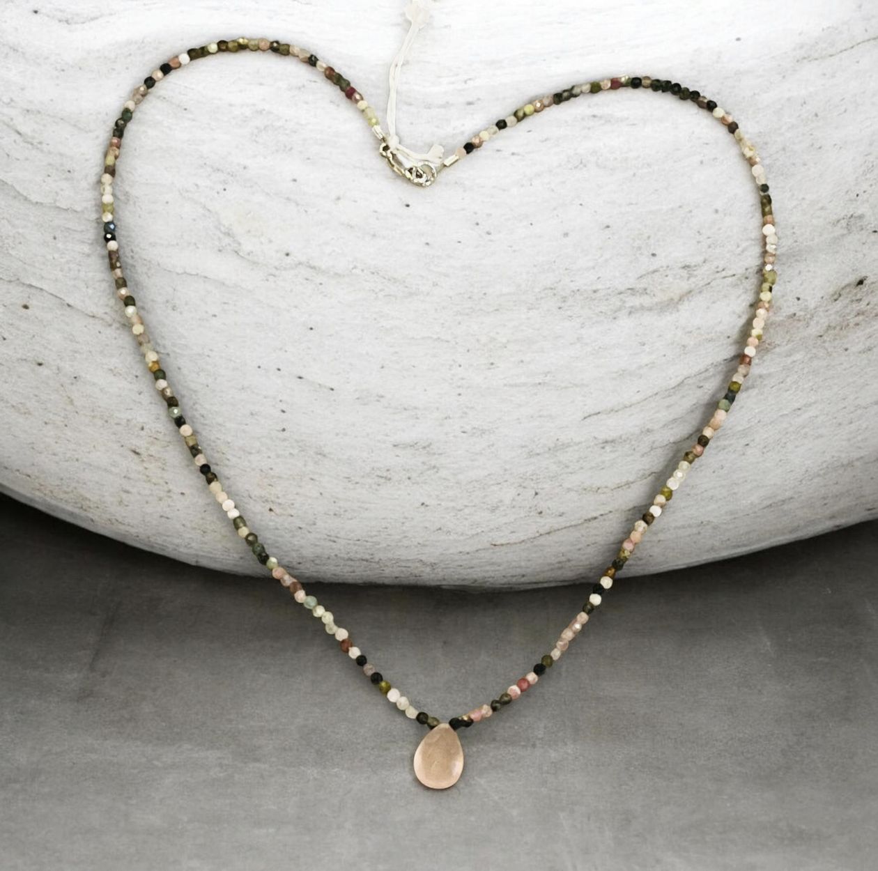 Trueworthy Necklace Multi Colored Tourmaline with Rose Quartz Drop