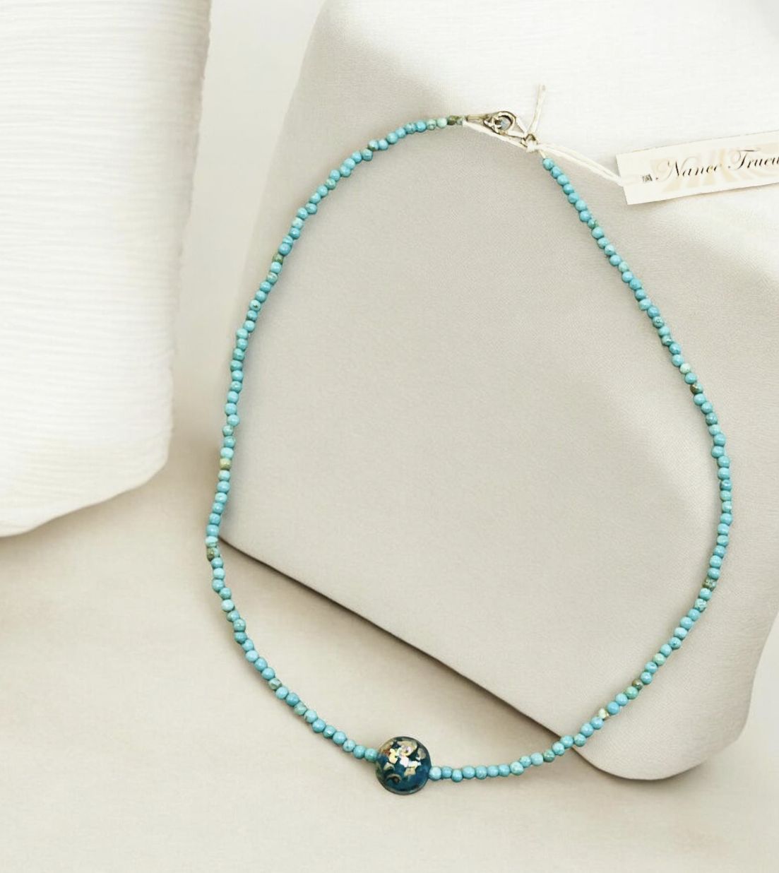 Trueworthy Necklace Small Round Turquoise with Murano Glass Bead