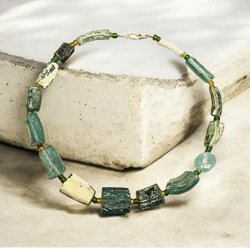Trueworthy Necklace Chunky Green Roman Glass