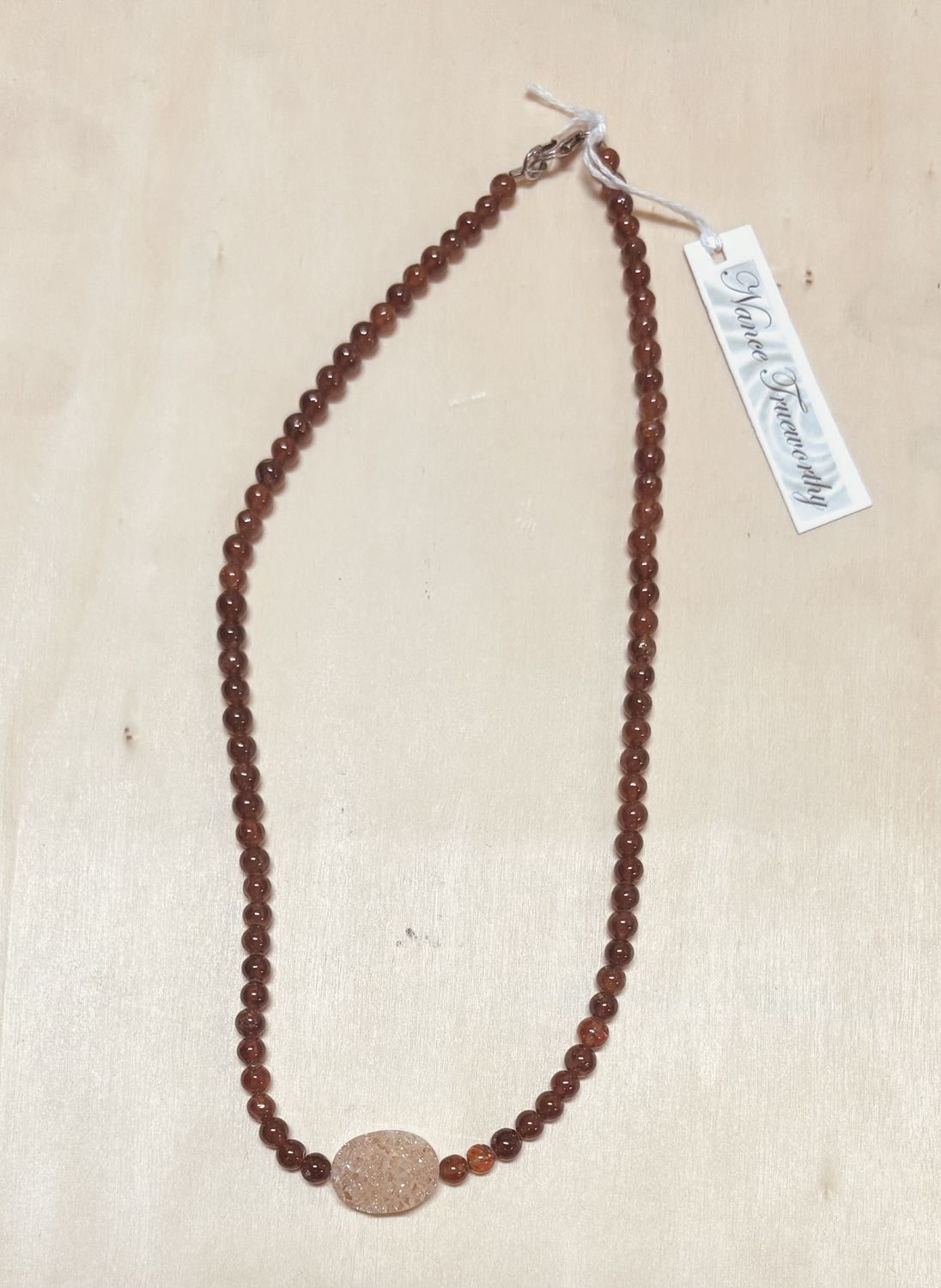 Trueworthy Necklace Round Hessonite Garnets with Natural Peach Druzy