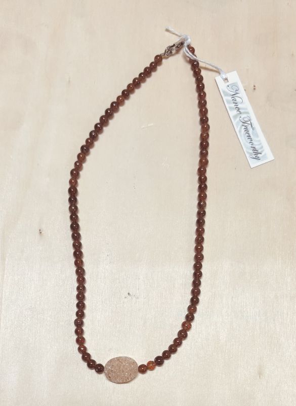Trueworthy Necklace Round Hessonite Garnets with Natural Peach Druzy
