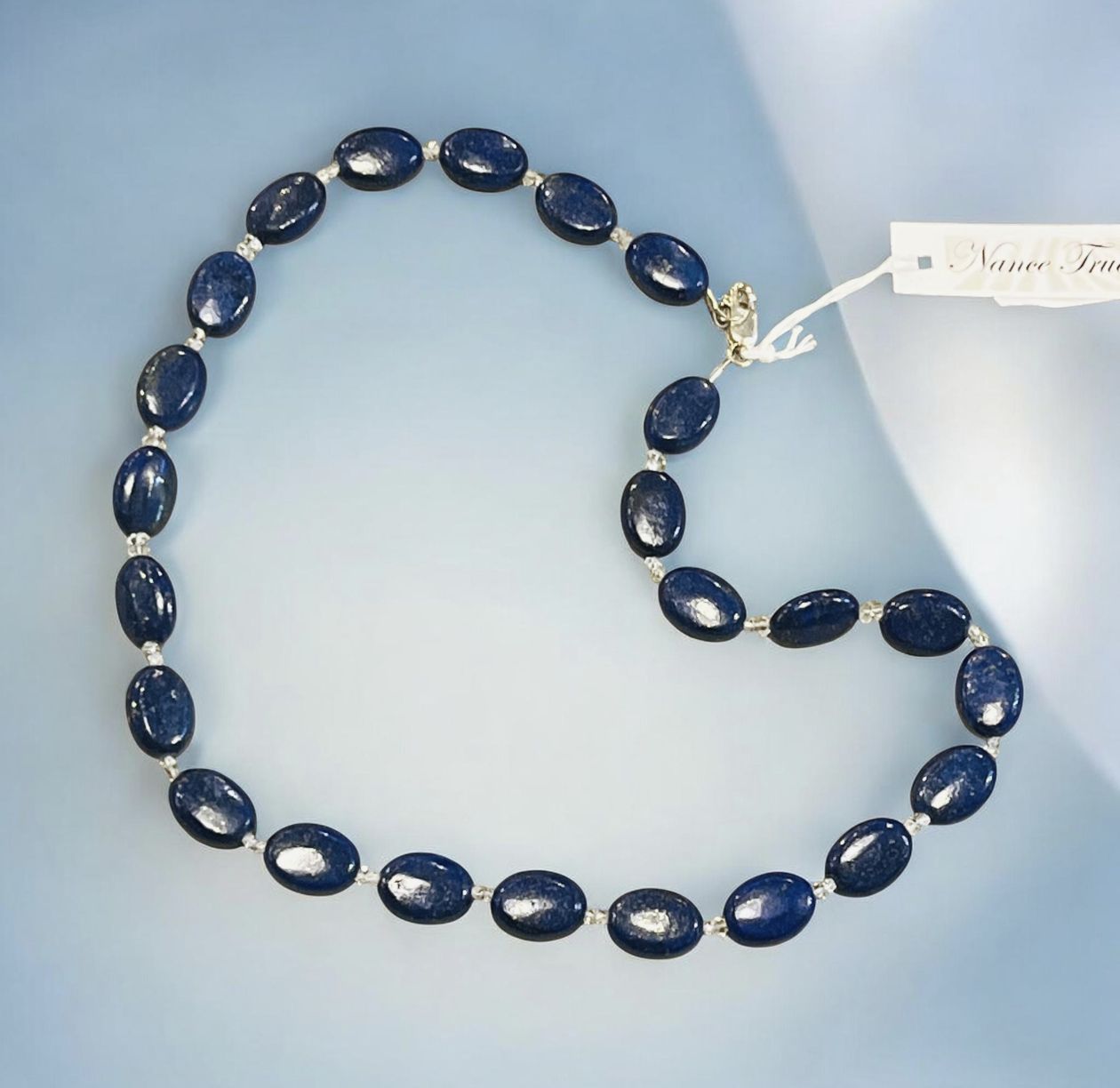 Trueworthy Necklace Oval Flat Lapis and Herkimer Diamond Strand