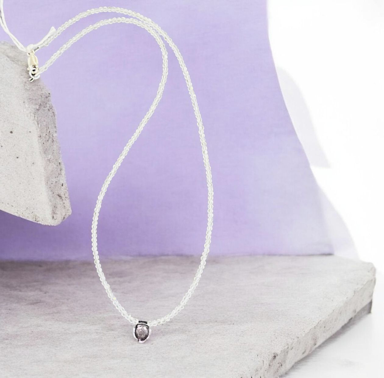 Trueworthy Necklace Tiny Quartz with Faceted Amethyst Drop