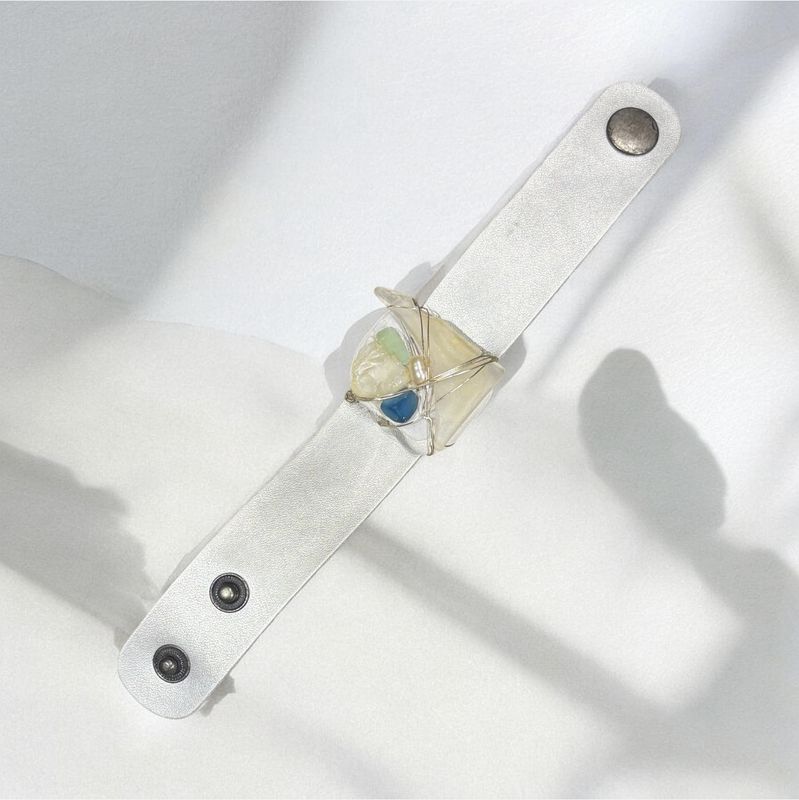 Cape Ann Bracelet Leather and Sea Glass Silver Band