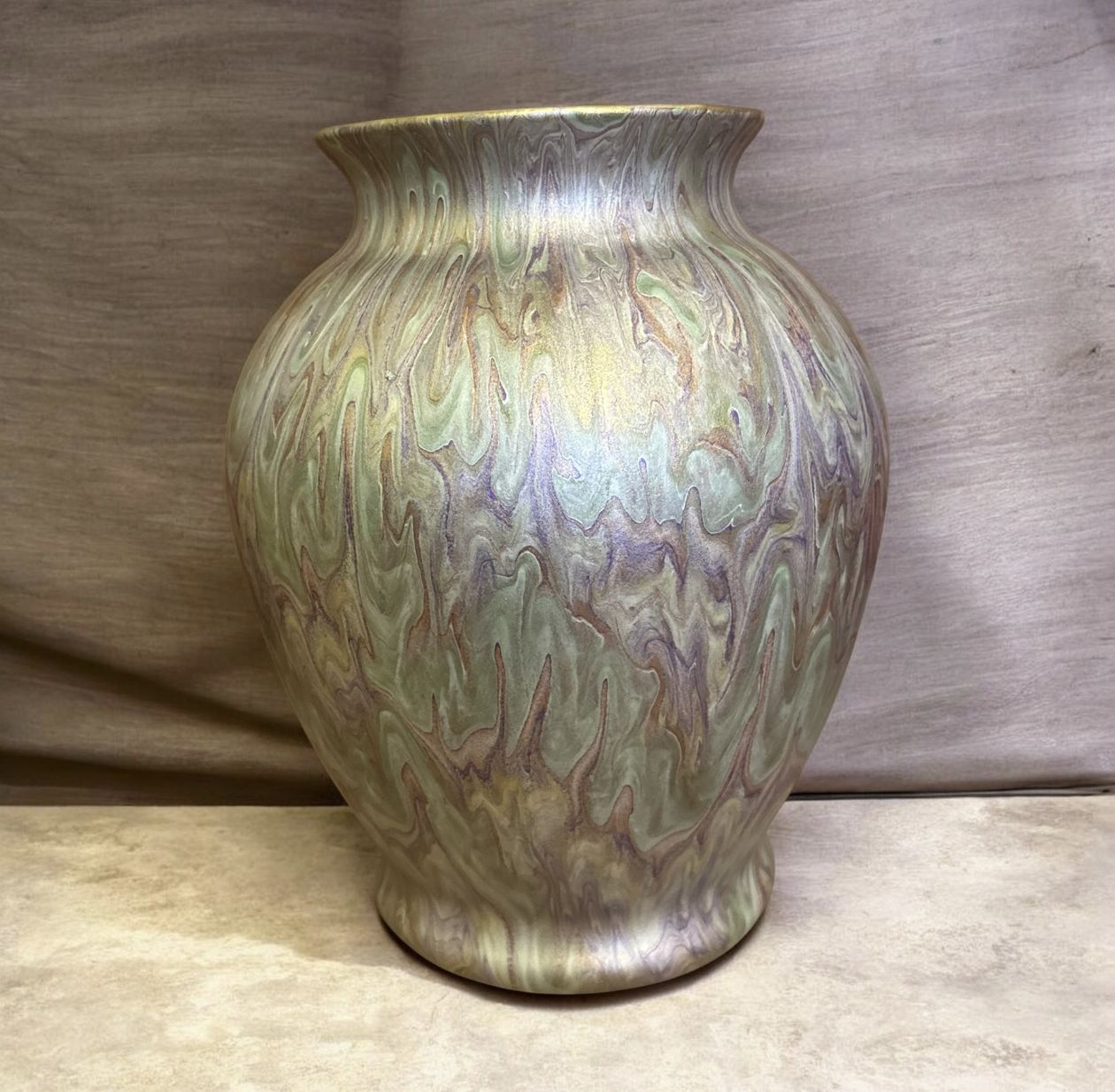 Stevenson 7.5 Inch Light Green + Lavendar, Green Interior Vase