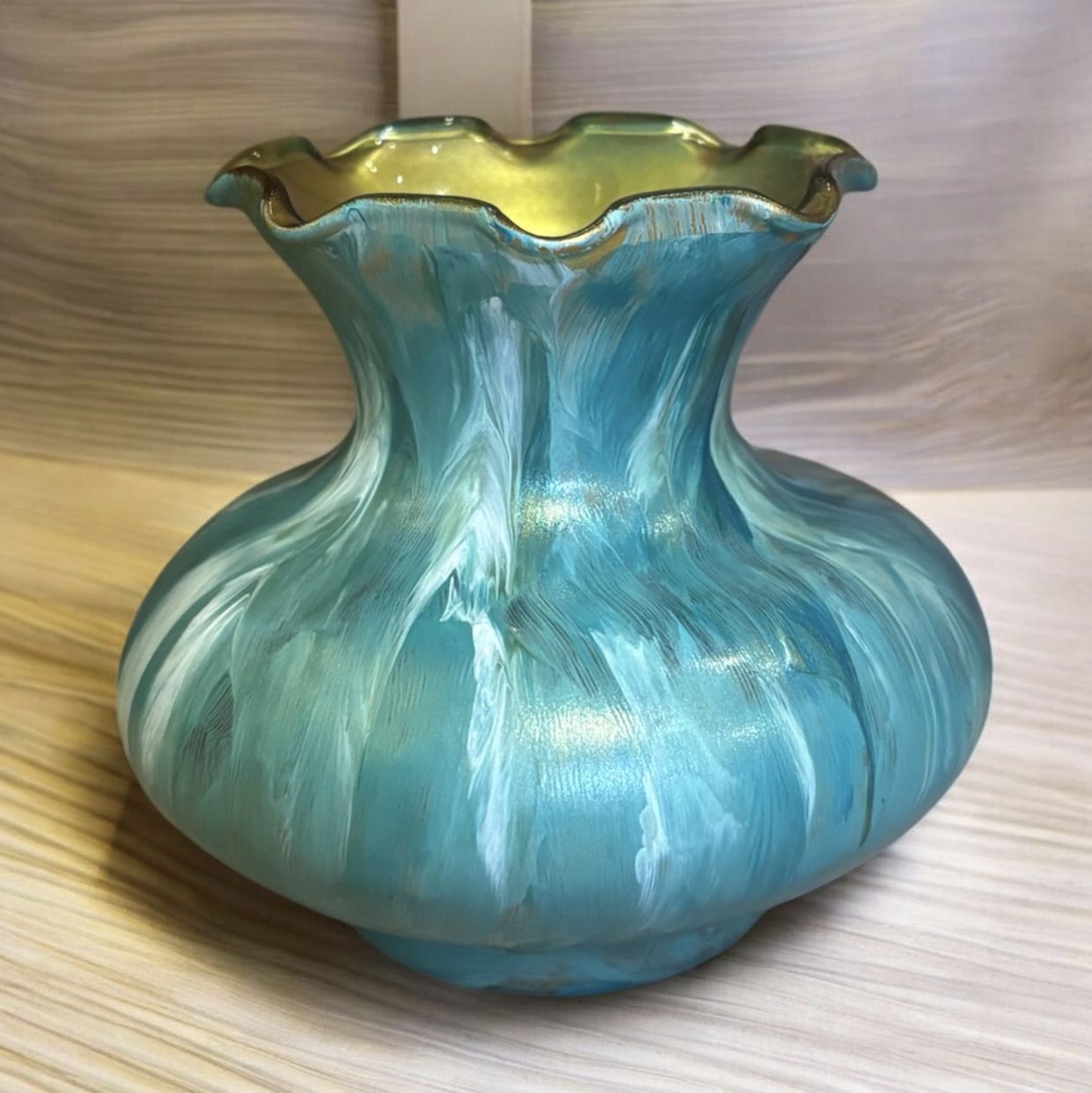 Stevenson 3.5 Inch Green + White, Gold Interior Vase