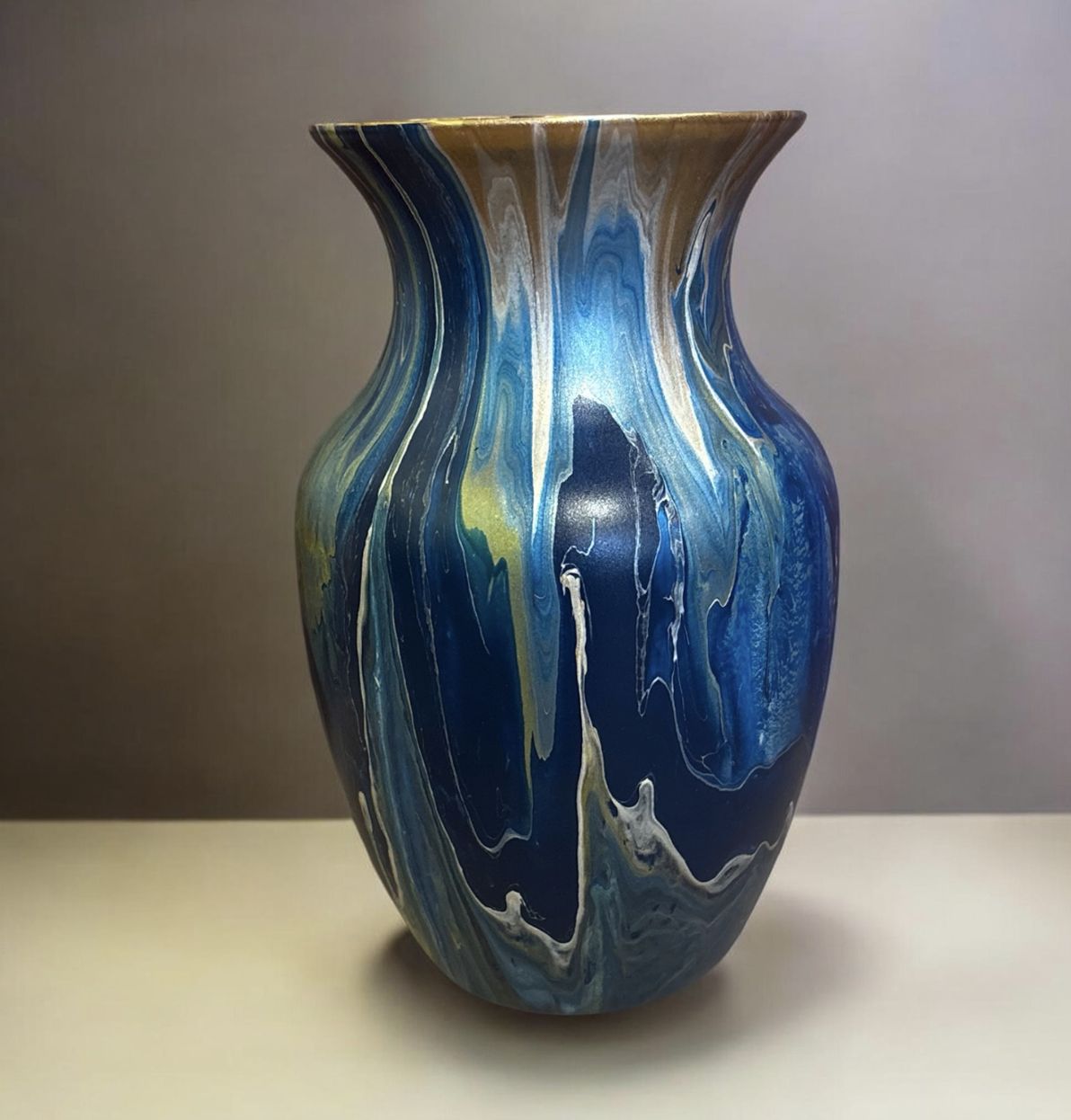 Stevenson 8 Inch Navy + Gold, Dark Blue Interior Vase