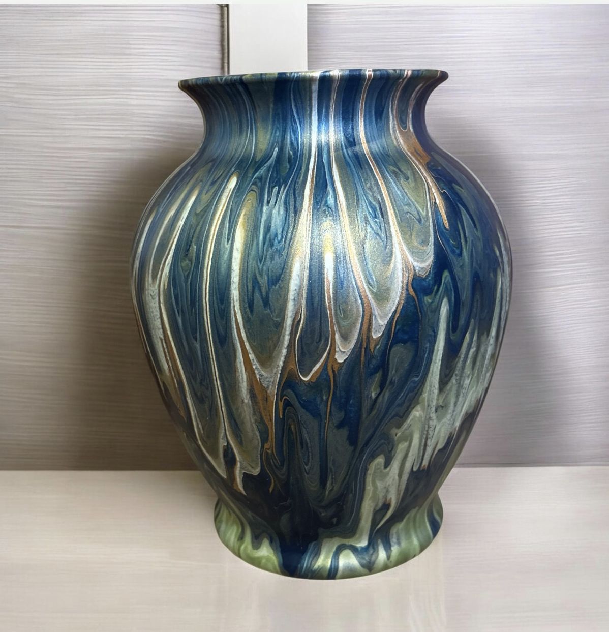 Stevenson 7.5 Inch Blue + Green, Off White Green Interior Vase