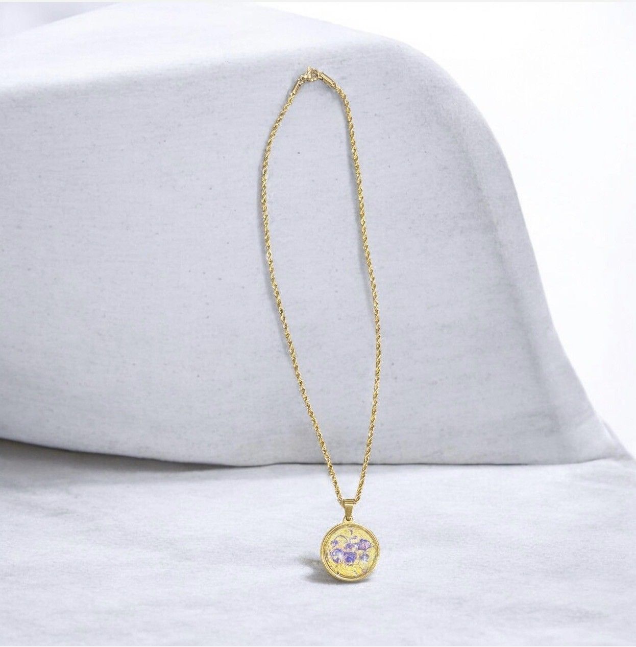 Stevenson Necklace Gold + Purple Flowers
