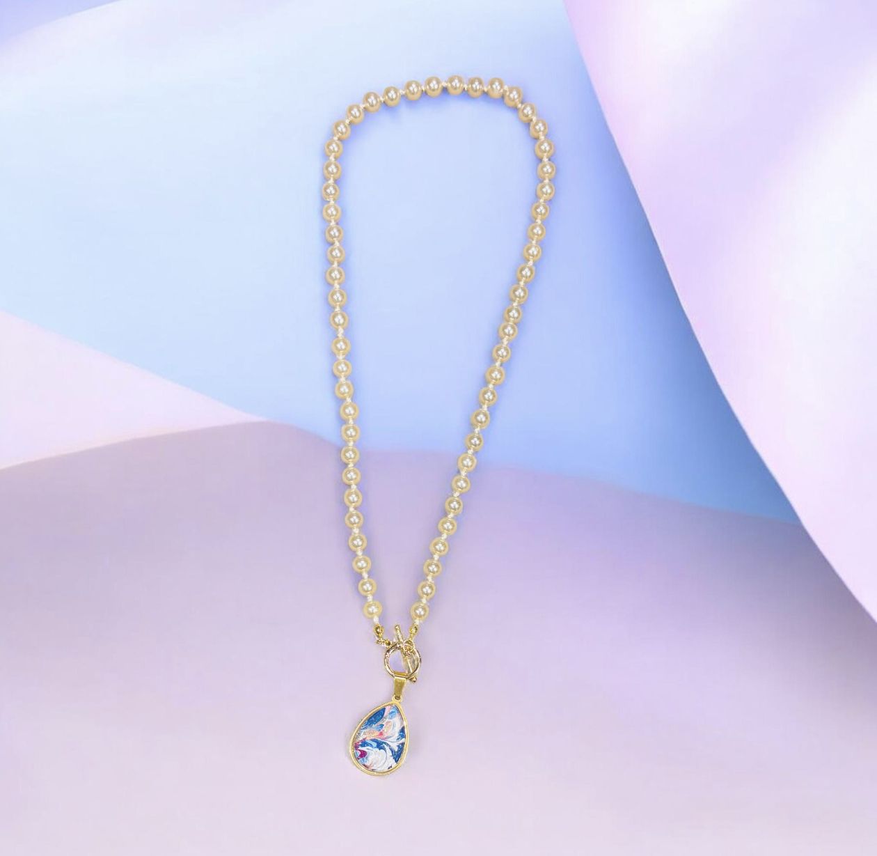 Stevenson Necklace Pearl Pear Pink + Blue + White