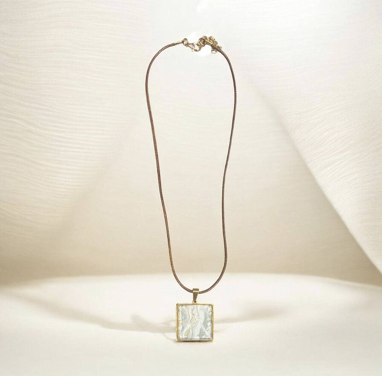Stevenson Necklace Brown Vegan Square Stone