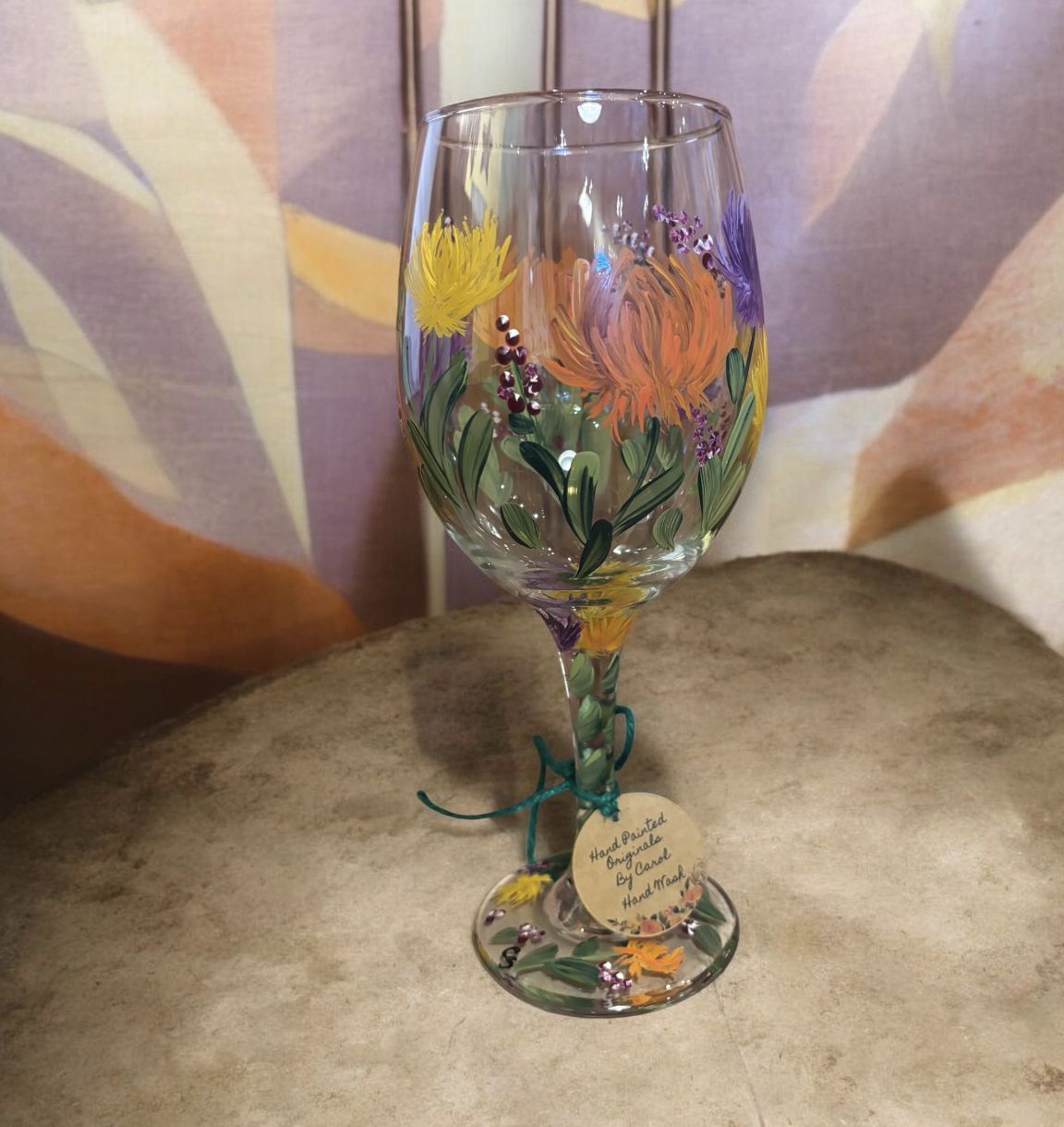 Snyder Hand Painted 20 oz Wine Glass Fall Mums 2