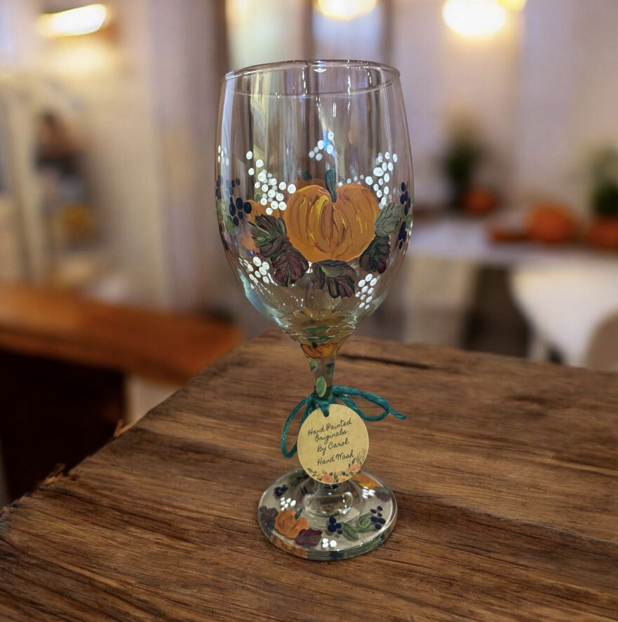 Snyder Hand Painted 20 oz Wine Glass Pumpkin Patch