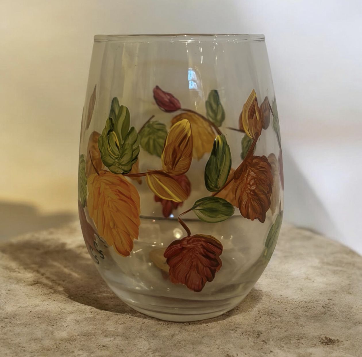 Snyder Hand Painted 20 oz Wine Glass Fallen Leaves