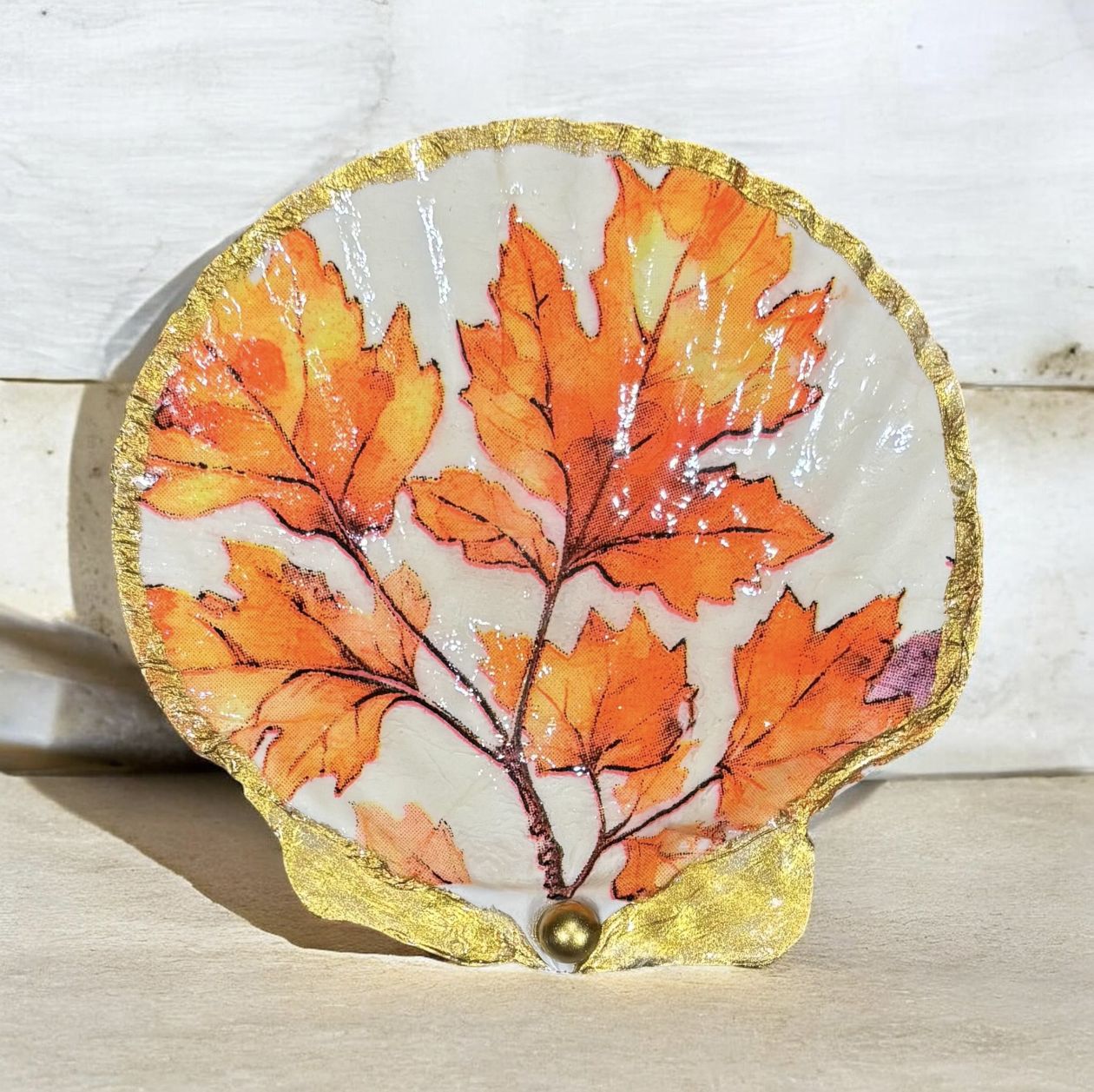 Wilson Scallop Shell Trinket Dish Fall Leaves