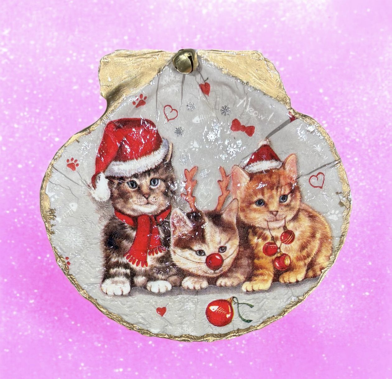 Wilson Scallop Shell Trinket Dish X-mas Kittens