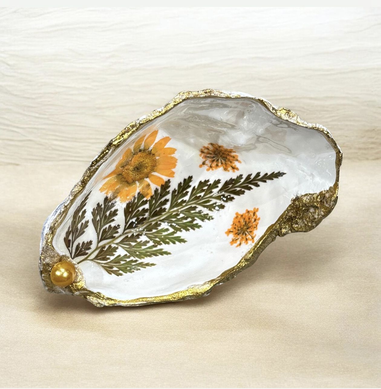 Wilson Oyster Shell Trinket Dish Orange Dried Flowers