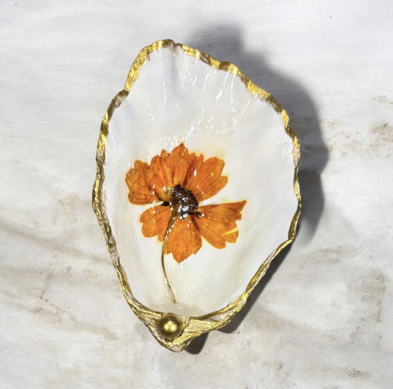 Wilson Oyster Shell Trinket Dish Lone Flower