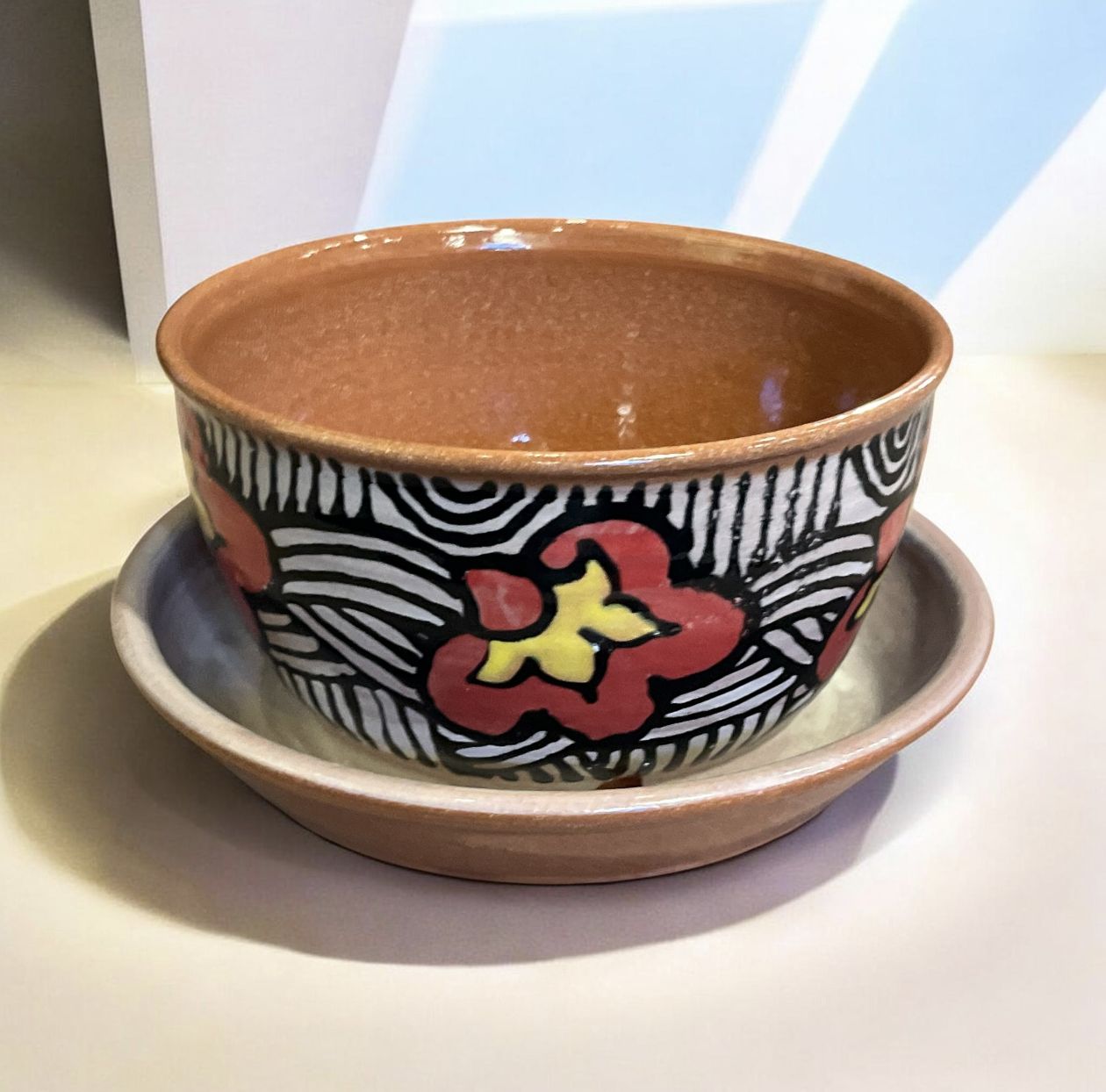 Okechukwu Large Planter with Drain Dish Red and Yellow11